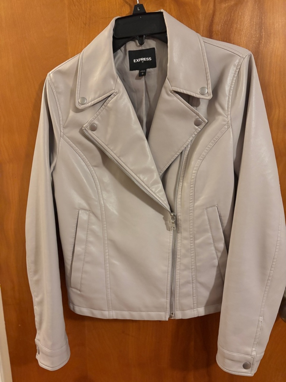 Express Light Taupe Faux Leather Moto Jacket